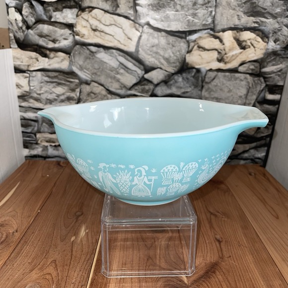 Pyrex Butter Print Mixing Bowl Turquoise Amish Blue Farm #442